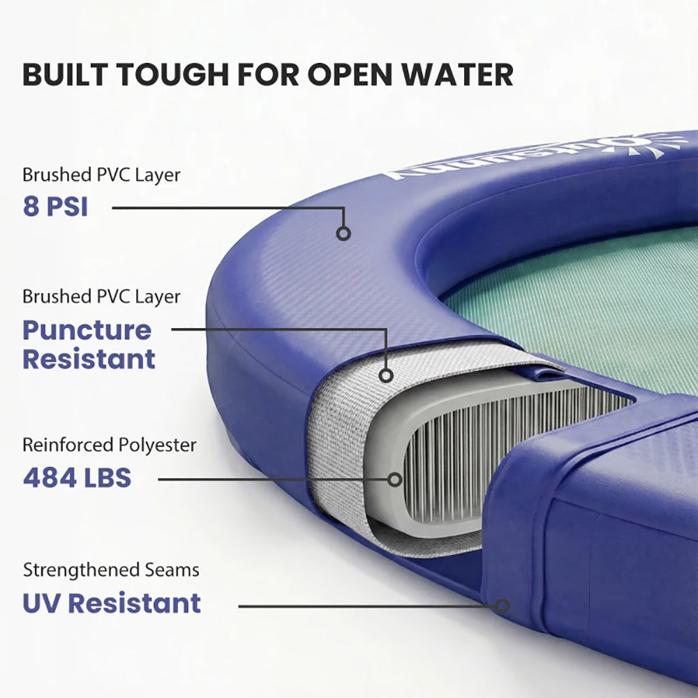 8FT Inflatable Water Hammock Floating Ring,  Thick Brushed Plastic And Reinforced Polyester Inflatable Floating Dock Platform For For Lakes, Pools, Oceans