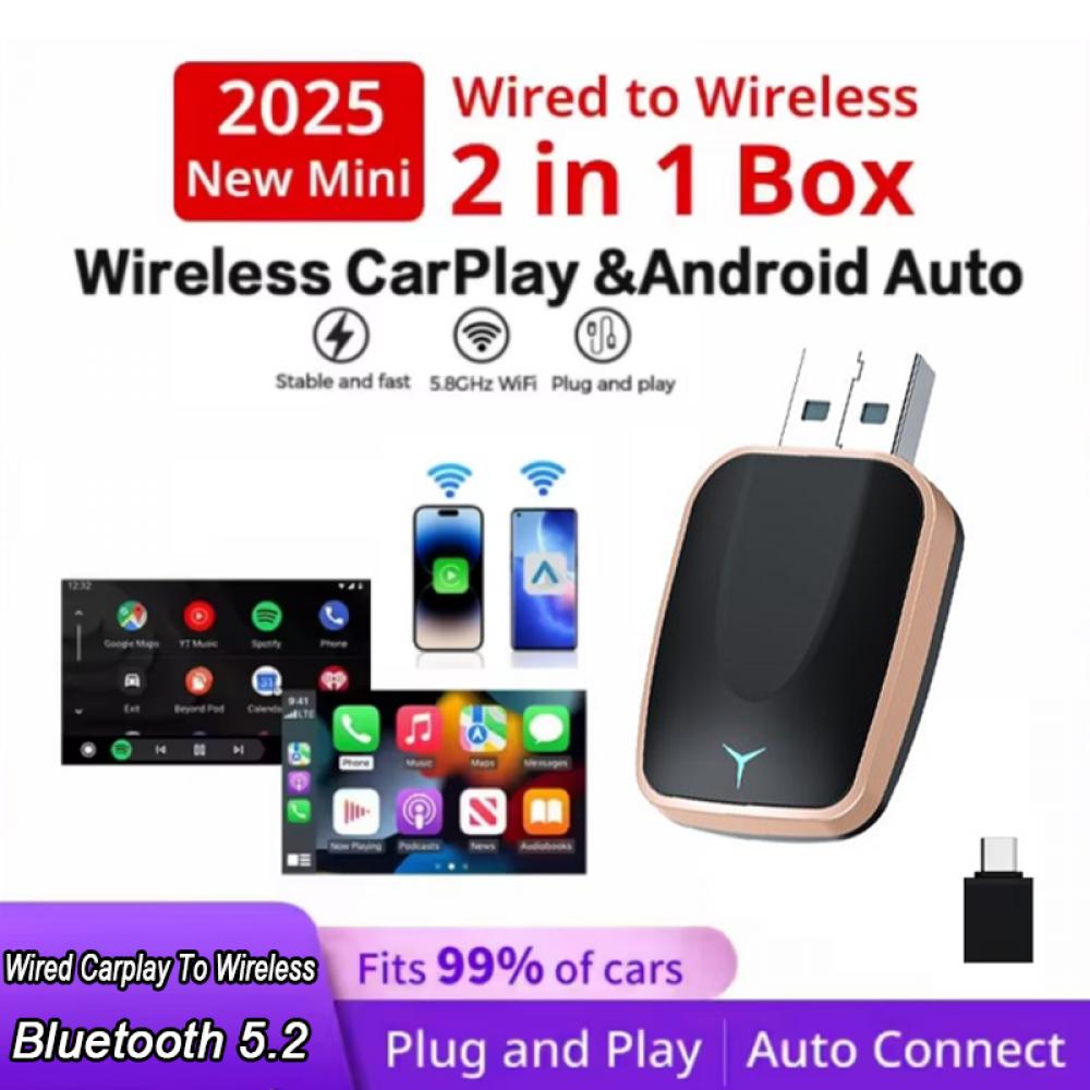 Support pan European shipping--2in1 Wireless CarPlay Dongle Wireless Android Auto Adapter AI Smart Box Car Intelligent Systems For Car With Wired CarPlay