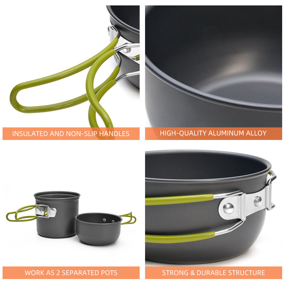 Outdoor Portable Camping Cookware Set Hiking Cooking Pot Gas Stove Tableware Kit