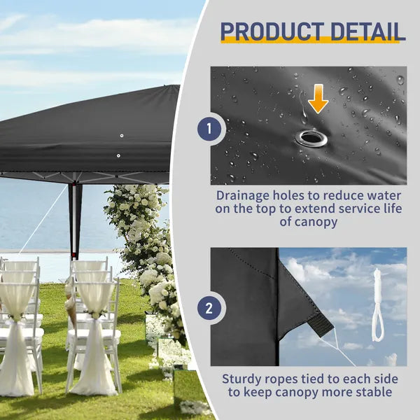 10'x20' Instant Pop Up Canopy Tent Black, 6 Panels 2 Doors 4 Mesh Windows, 28 And 22mm Powder Coated Steel Frame, 10x20mm Crossbar, 210D Oxford Folding Outdoor Tent With Carry Bag No Sandbags