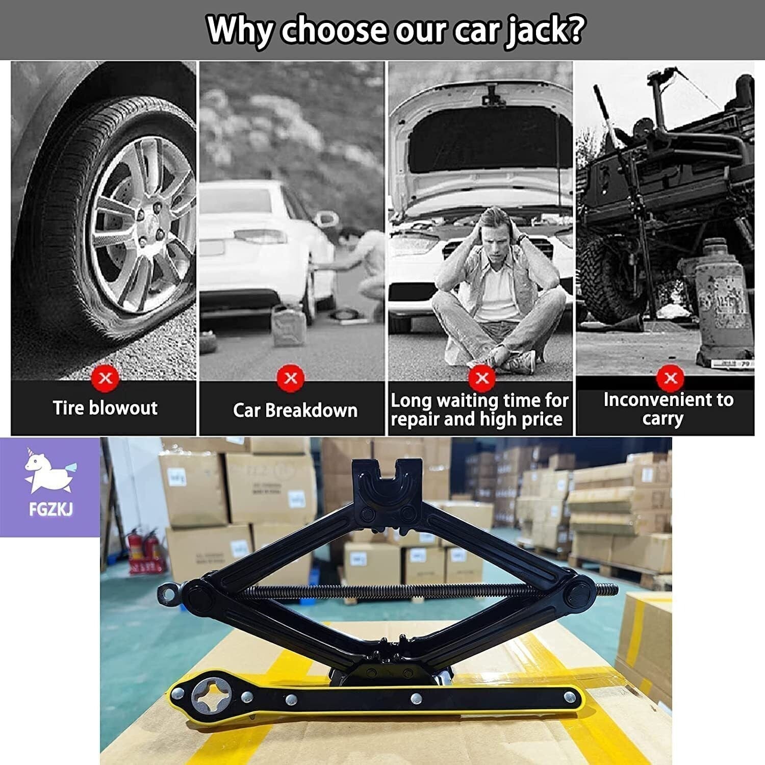 Scissor Jack Set 3 Ton Car Auto Jack Kit With Hand Crank Wrench Lug Wrench UK
