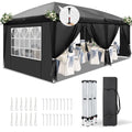 10'x20' Instant Pop Up Canopy Tent Black, 6 Panels 2 Doors 4 Mesh Windows, 28 And 22mm Powder Coated Steel Frame, 10x20mm Crossbar, 210D Oxford Folding Outdoor Tent With Carry Bag No Sandbags