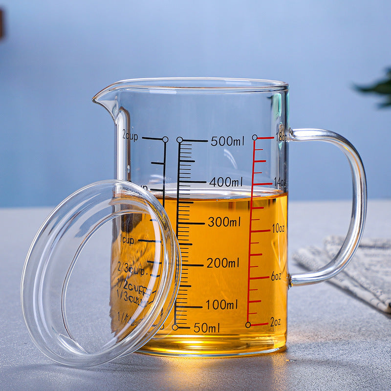 Glass Measuring Cup, Glass Graduated Cup With Lid, Glass Cup