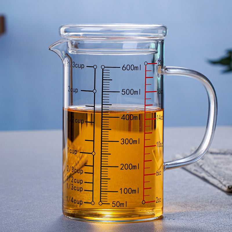 Glass Measuring Cup, Glass Graduated Cup With Lid, Glass Cup