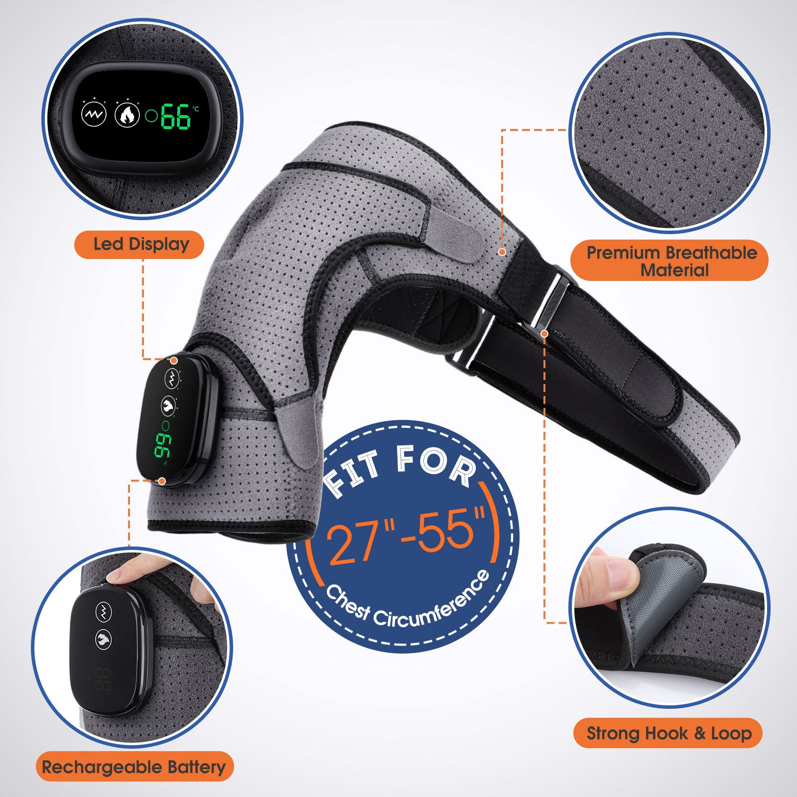 USB Rechargeable Convenient Electric Heating Shoulder Massage Heated Back Shoulder Brace Adjustable Heating Shoulder Massage Belt For Arm Muscle Relaxation