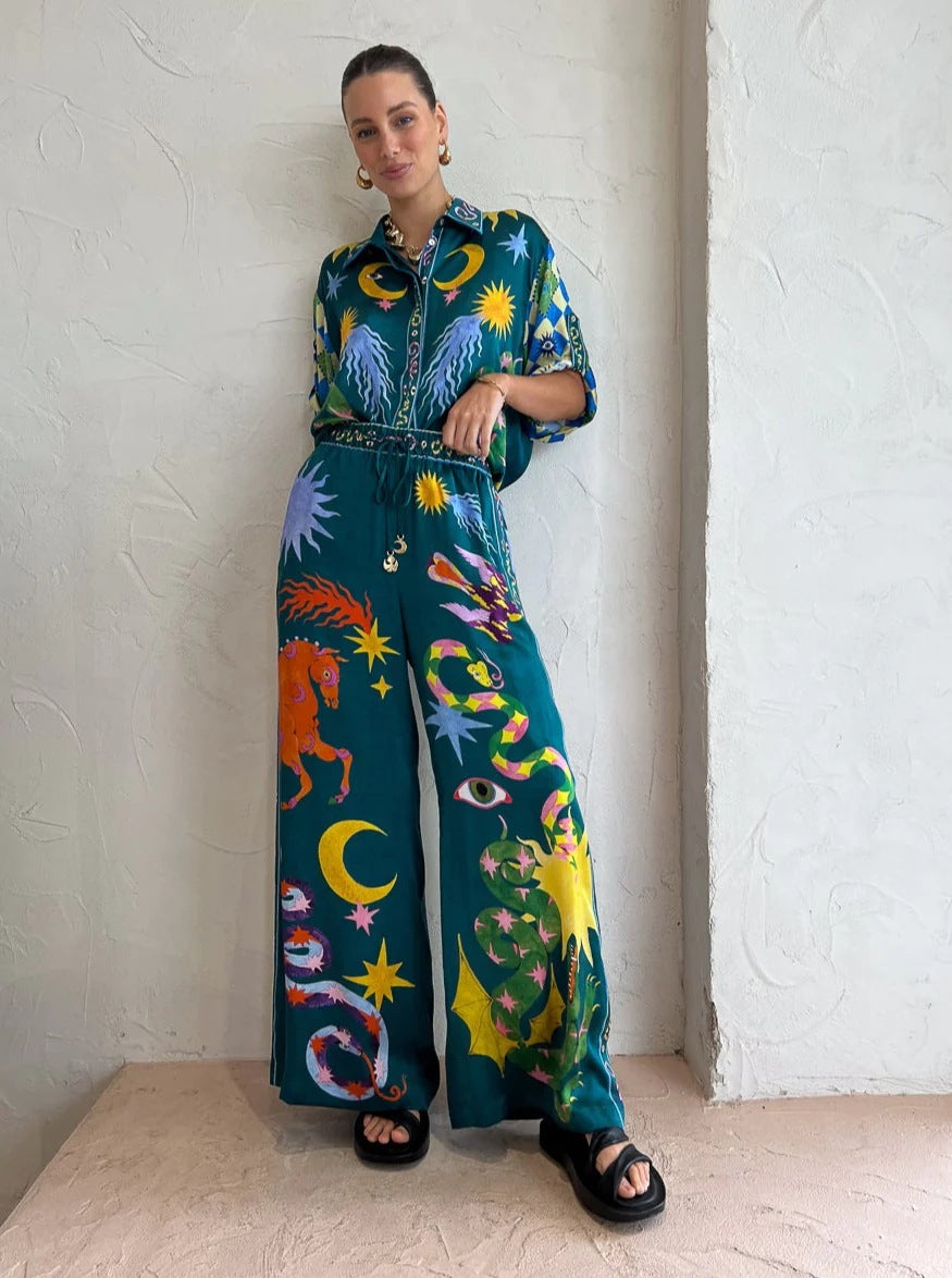 European And American Women's Clothing Southeast Asian Style Fashion Printed Casual Suit