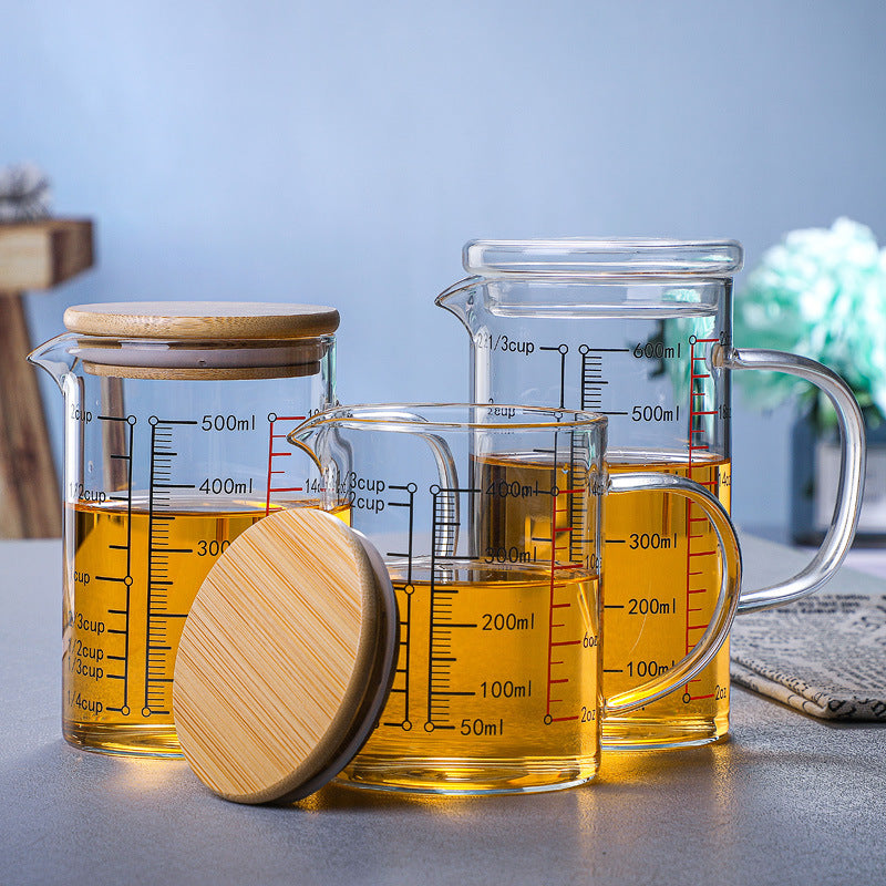 Glass Measuring Cup, Glass Graduated Cup With Lid, Glass Cup