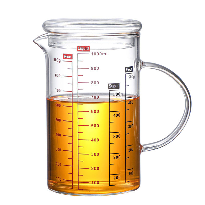 Glass Measuring Cup, Glass Graduated Cup With Lid, Glass Cup