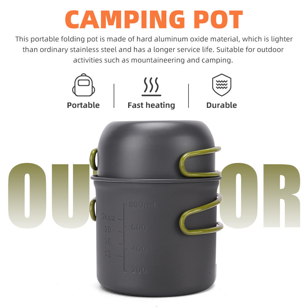 Outdoor Portable Camping Cookware Set Hiking Cooking Pot Gas Stove Tableware Kit