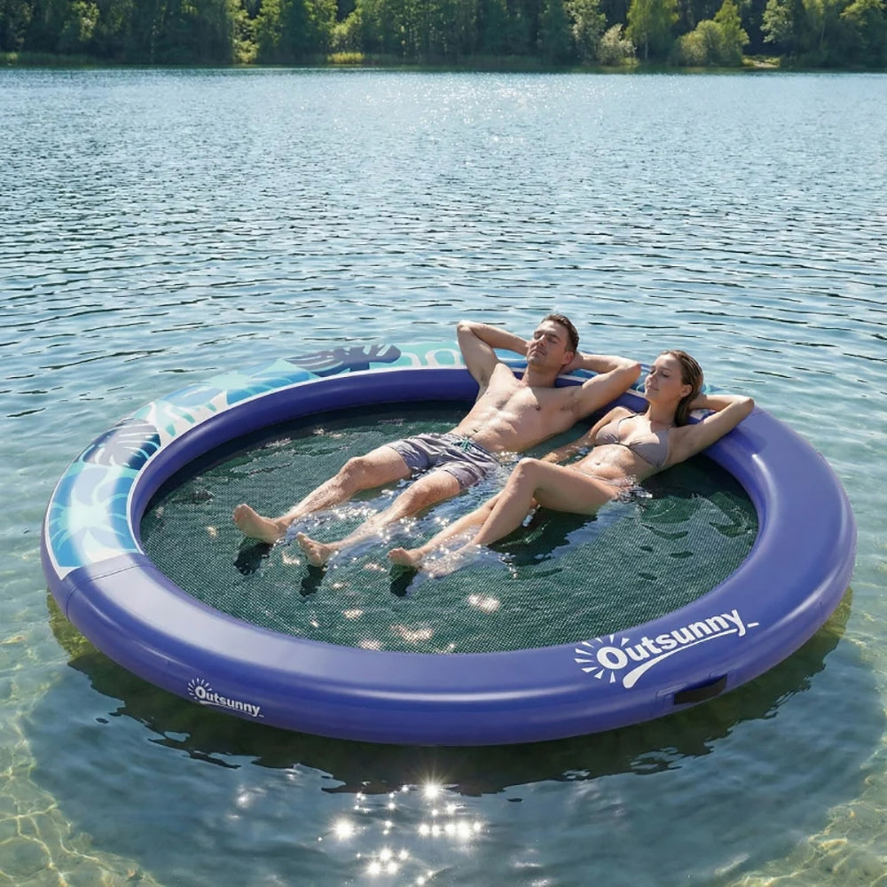 8FT Inflatable Water Hammock Floating Ring,  Thick Brushed Plastic And Reinforced Polyester Inflatable Floating Dock Platform For For Lakes, Pools, Oceans