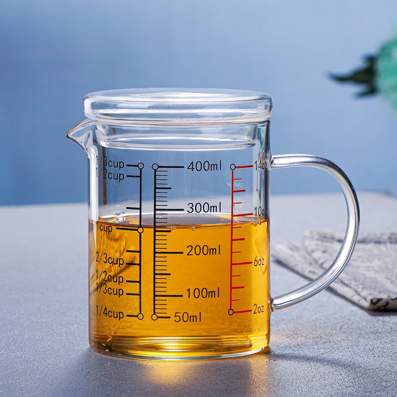Glass Measuring Cup, Glass Graduated Cup With Lid, Glass Cup