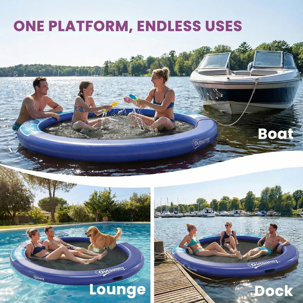 8FT Inflatable Water Hammock Floating Ring,  Thick Brushed Plastic And Reinforced Polyester Inflatable Floating Dock Platform For For Lakes, Pools, Oceans
