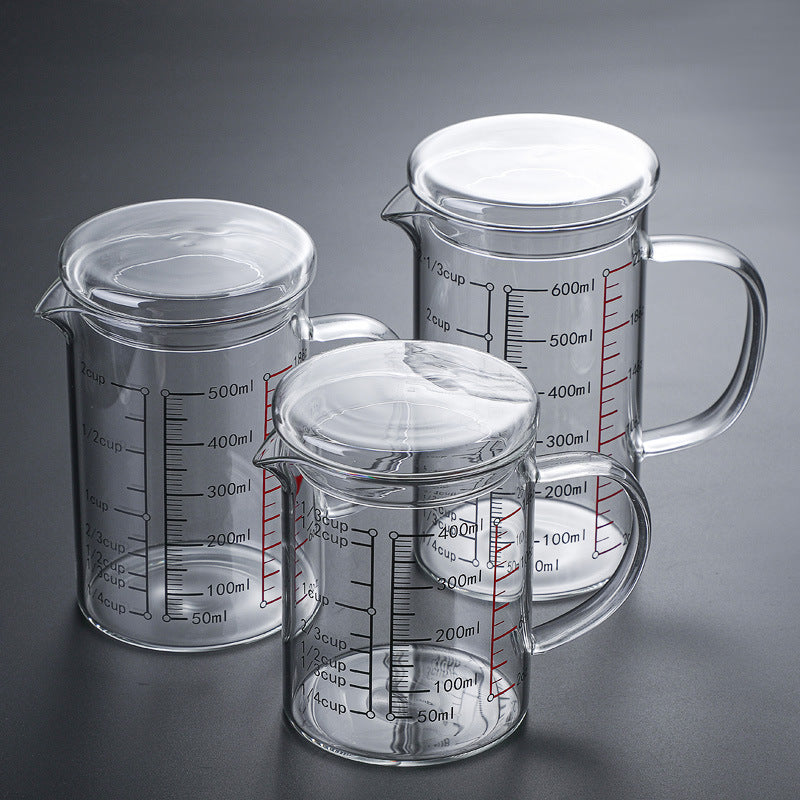 Glass Measuring Cup, Glass Graduated Cup With Lid, Glass Cup