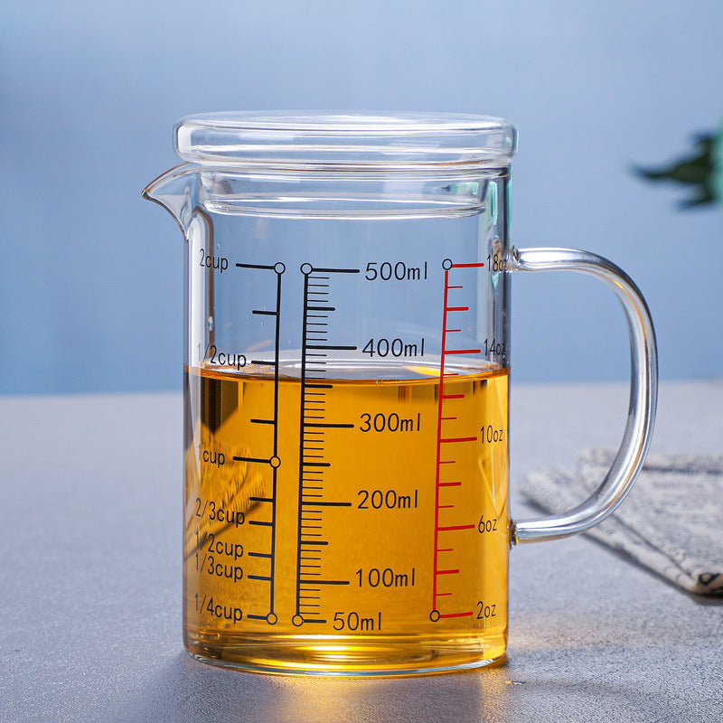 Glass Measuring Cup, Glass Graduated Cup With Lid, Glass Cup